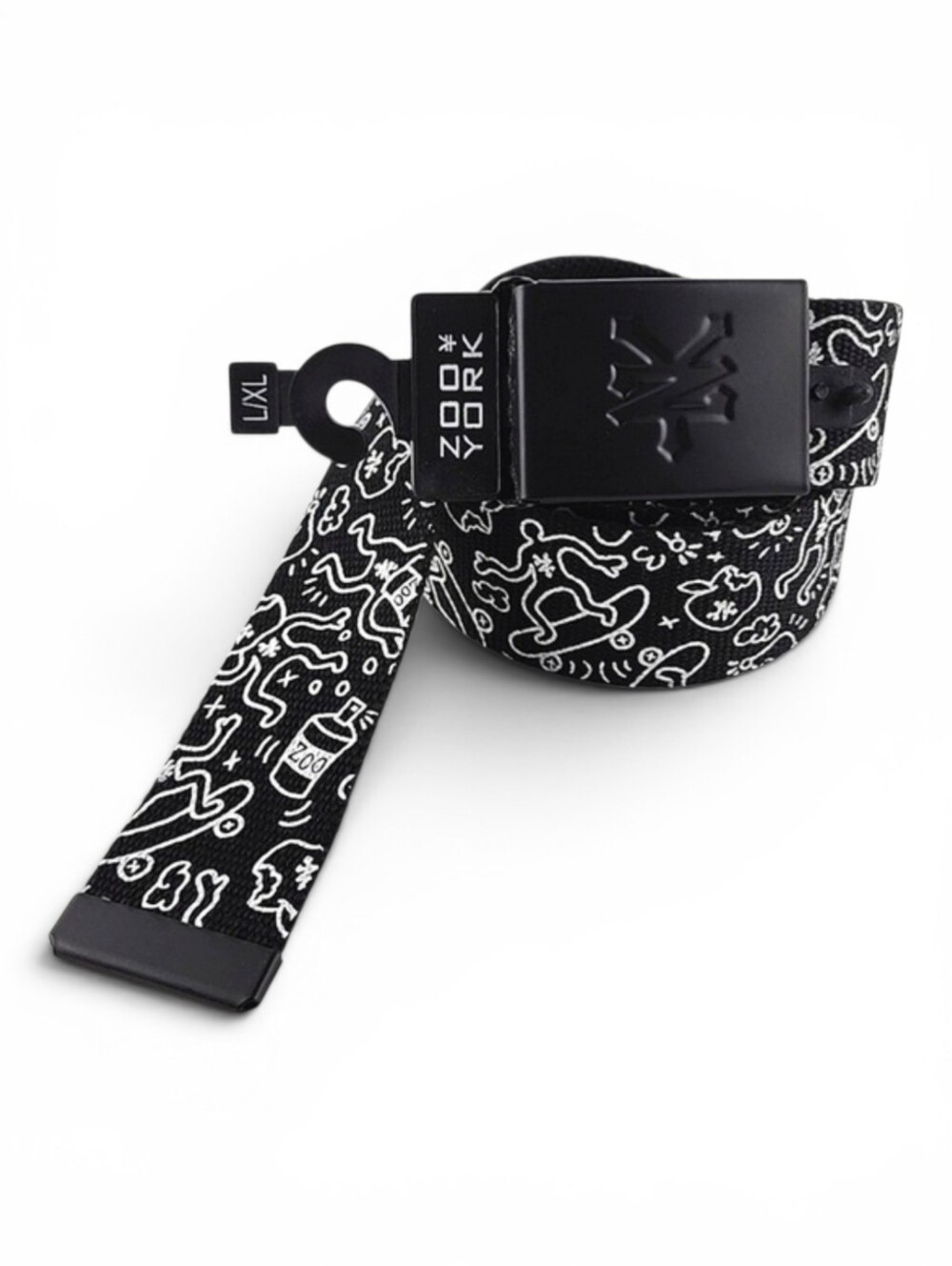 NWT Zoo York Men's Black Doodle Cartoon Graphic Adjustable Web Belt L/XL